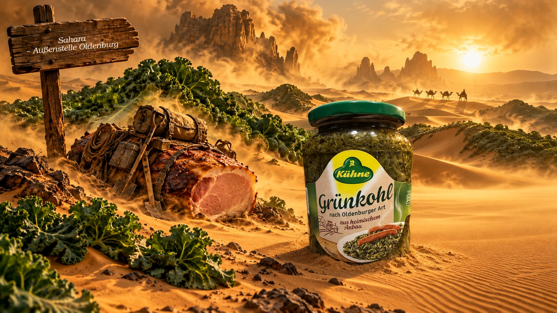 Willkommen in der Grünkohl-Sahara – fiktive satirische Fotomontage