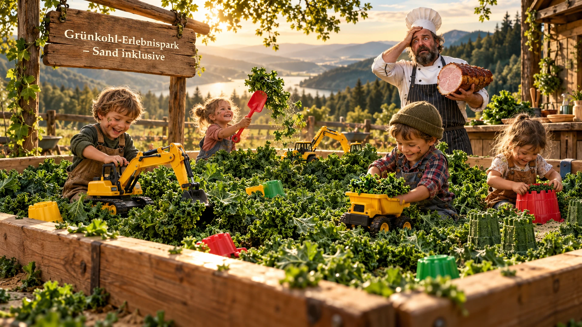 Der Grünkohl-Kinderspielplatz – fiktive satirische Fotomontage