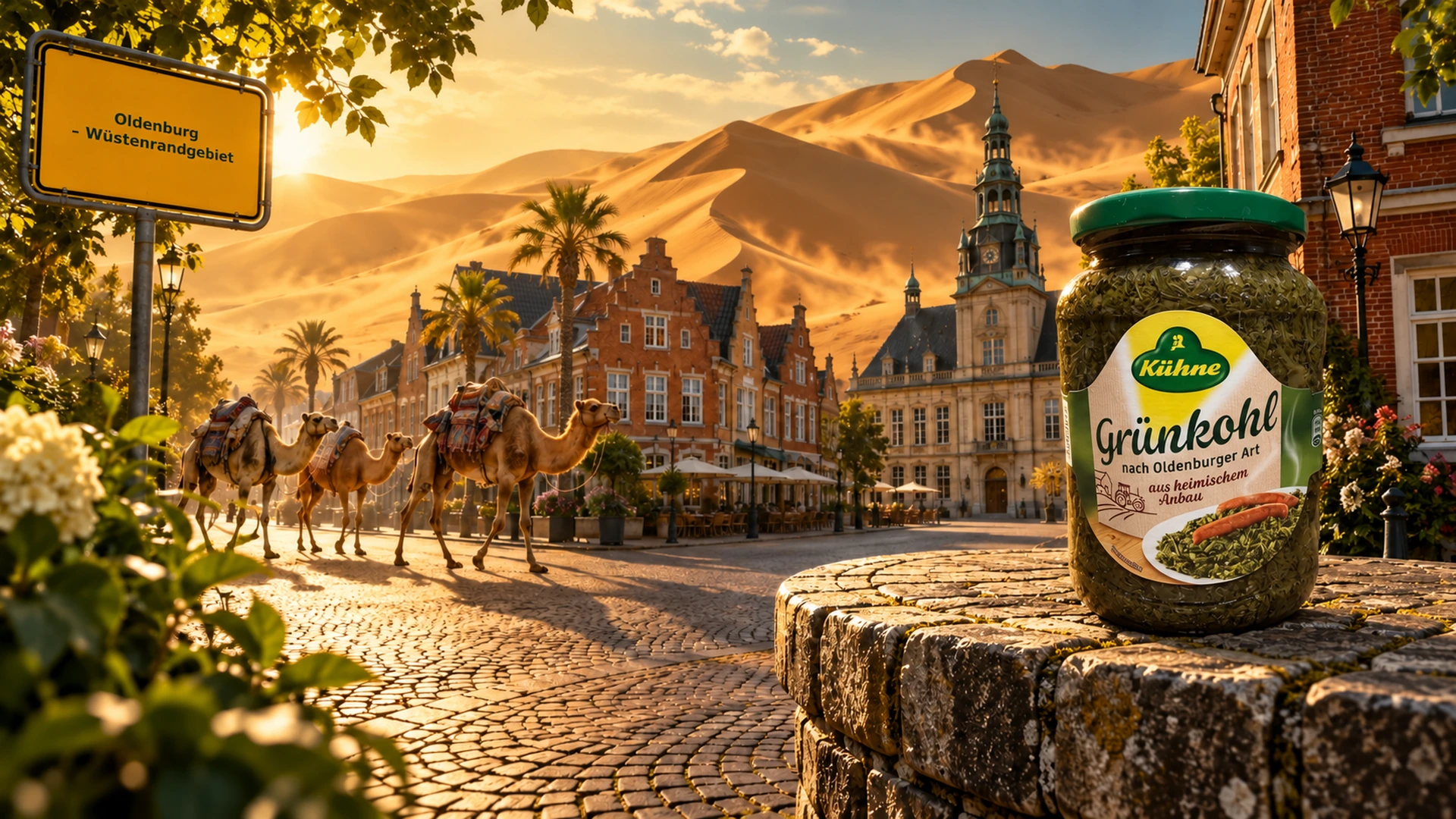 Oldenburg am Rande der Sahara – fiktive satirische Fotomontage